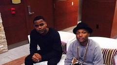 Wizkid with a friend in Houston spotting his Balenciaga race runner footwear which costs $695 a piece