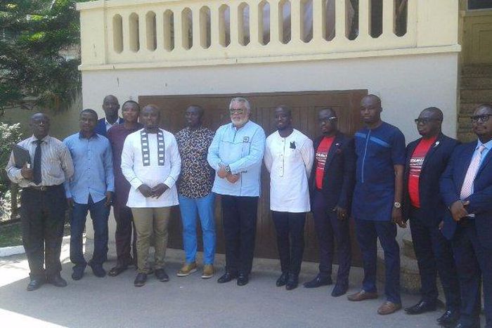 Stephen Appiah and his entourage with former President Jerry John Rawlings