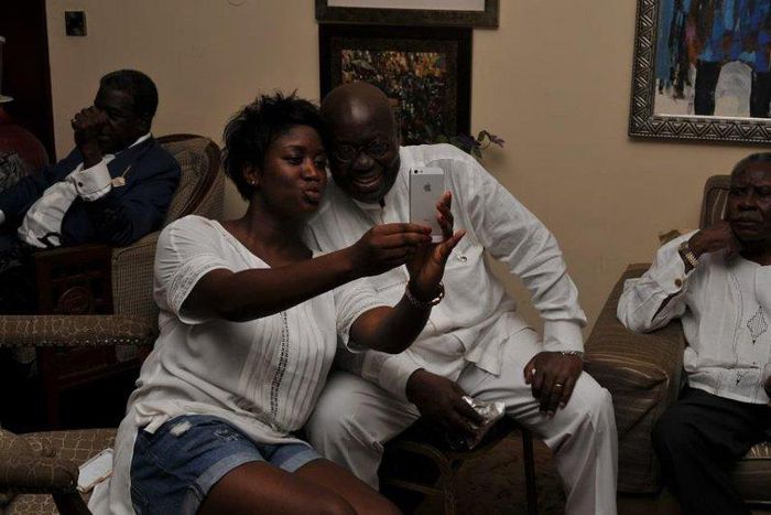 Akufo-Addo and his daughter taking a selfie on his 70th birthday