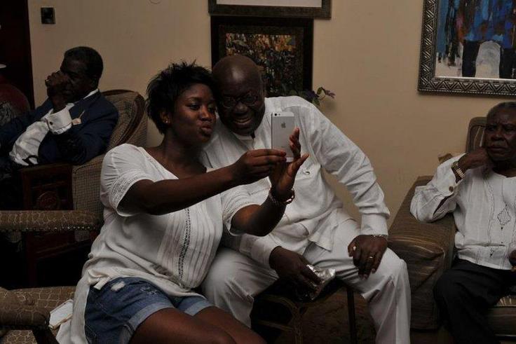 Akufo-Addo and his daughter taking a selfie on his 70th birthday