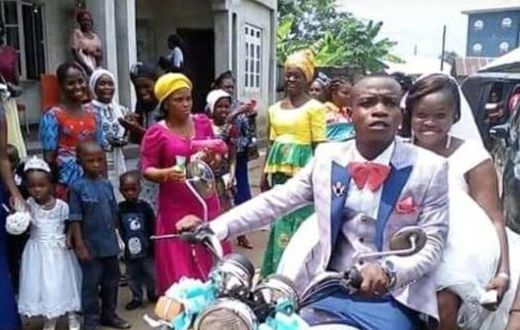 Bride excited as ‘broke’ groom carries her on a motorbike