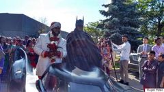 30-yr-old Patel rolled into his wedding venue with the Dark Knight, a.k.a. the Brampton Batman himself in a sleek Batmobile
