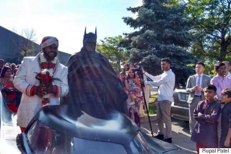 30-yr-old Patel rolled into his wedding venue with the Dark Knight, a.k.a. the Brampton Batman himself in a sleek Batmobile