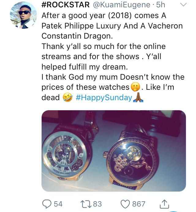 Kuami Eugene’s now deleted tweet