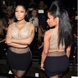 Rapper, Nicki Minaj, rocks mesh nude dress, flaunting curves