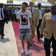 Lionel Messi meets Gabon president Ali Bongo Ondimba (right)