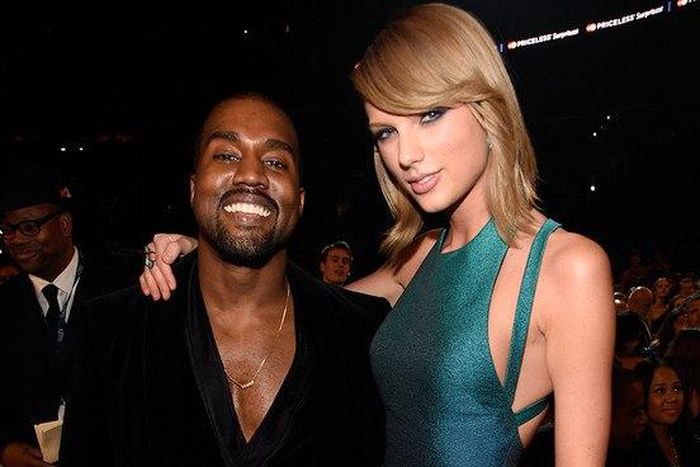 Kanye West and Taylor Swift at the 2015 Grammy's