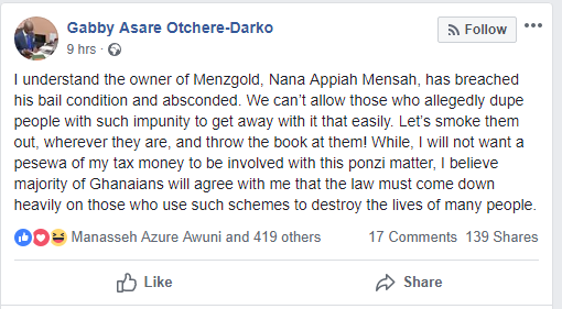 Gabby's Facebook post