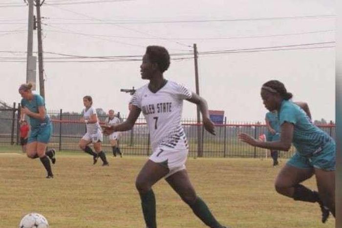 On fire: Ernestina Abambila in full swing with the ball in the game for Mississippi Valley State University