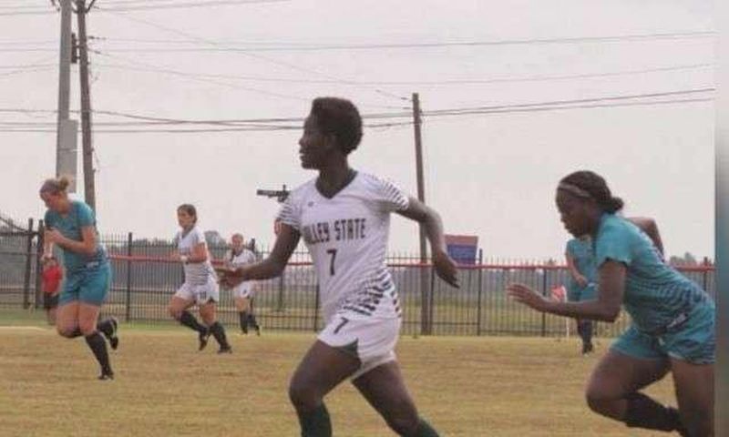 On fire: Ernestina Abambila in full swing with the ball in the game for Mississippi Valley State University