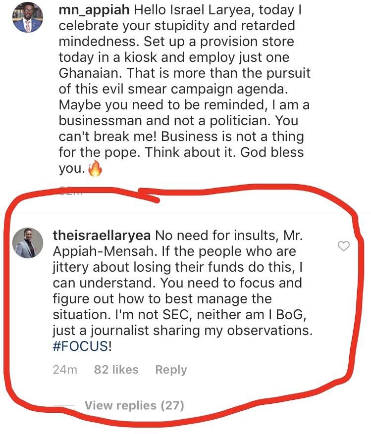 NAM 1 versus Israel Laryea on Instagram