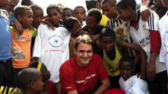 Roger Federer in South Africa with children supported by his Roger Federer Foundation