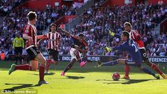 Anthony Martial scores the equalising goal for Manchester United at Southampton