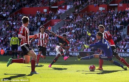 Anthony Martial scores the equalising goal for Manchester United at Southampton