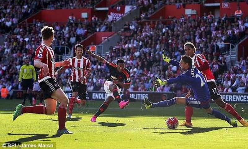 Anthony Martial scores the equalising goal for Manchester United at Southampton