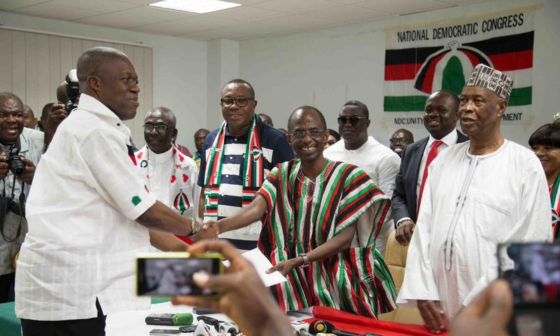 Vice President, Amissah-Arthur taking presidential nomination forms on behalf of President Mahama