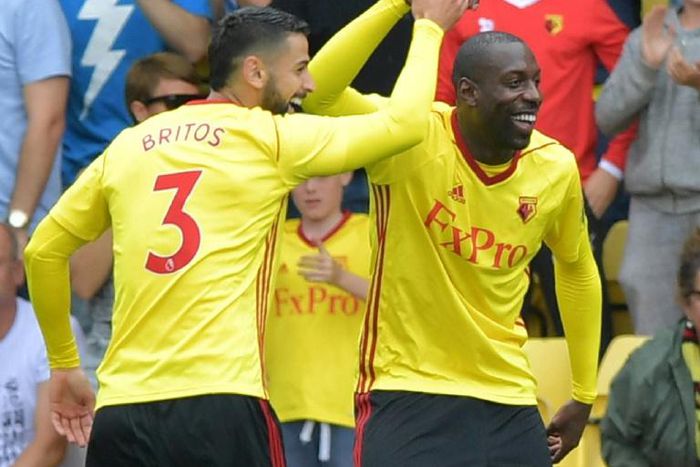 Okaka (R) scored five Premier League goals for Watford