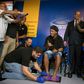 Brazil great Ronaldinho gestures during a ceremony to stamp his footprints at Maracana Stadium's Hall of Fame