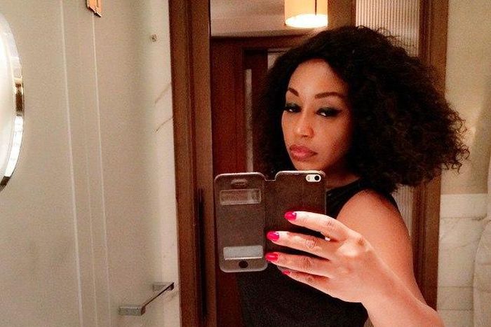 Rita Dominic enjoying a bathroom selfie