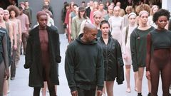 Kanye West and models at New York Fashion Week