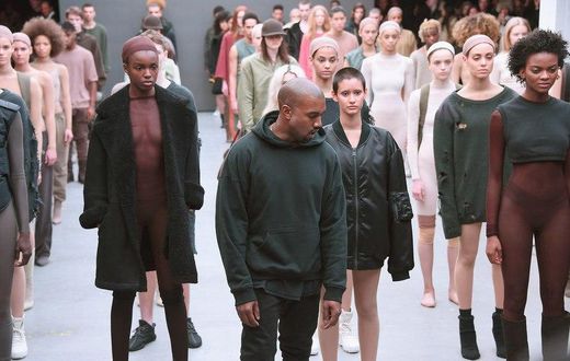 Kanye West and models at New York Fashion Week