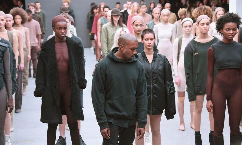 Kanye West and models at New York Fashion Week
