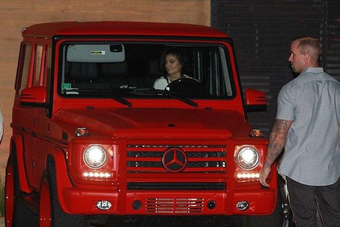 Kylie Jenner pictured in her G-Wagon