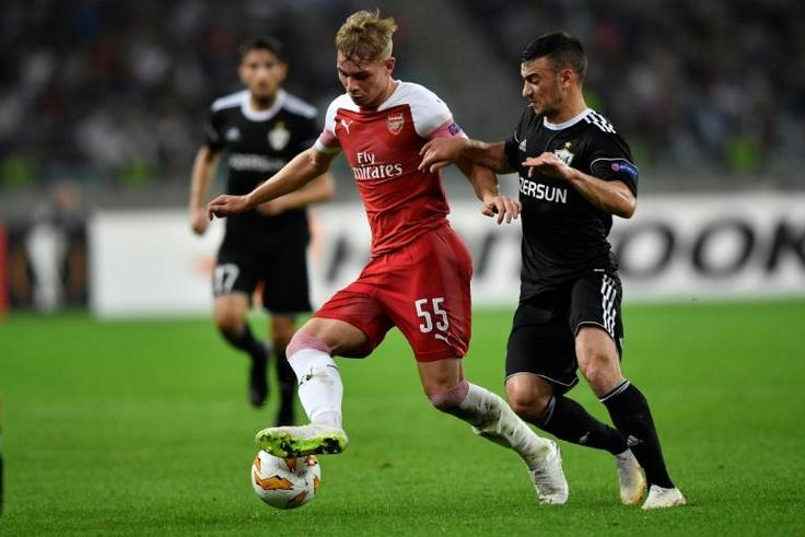 Arsenal midfielder Emile Smith-Rowe (C) is set to become the fourth UK teenager playing in the Bundesliga with RB Leipzig reportedly hoping to sign him on loan until the end of the season before the transfer window closes on Thursday.