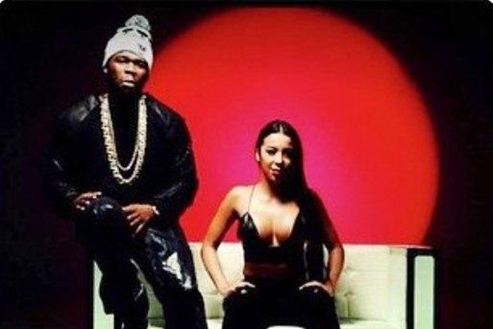 50 Cent and a model on the set of Animal Ambition video shoot