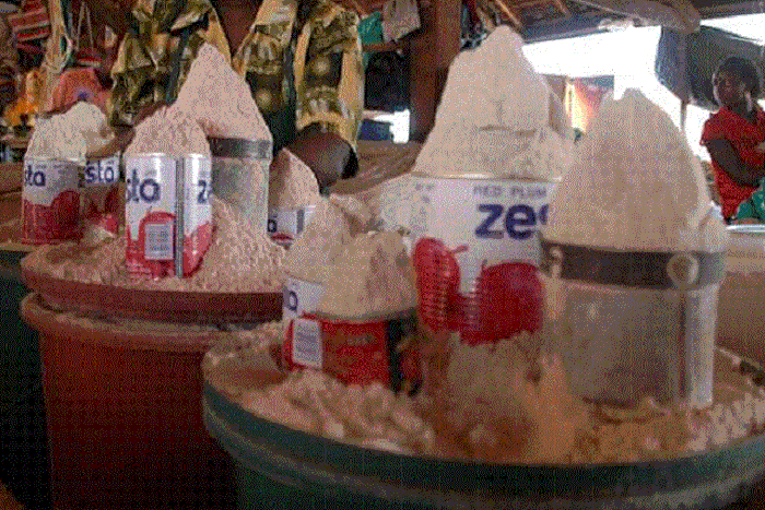 A container of Kenyan maize flour