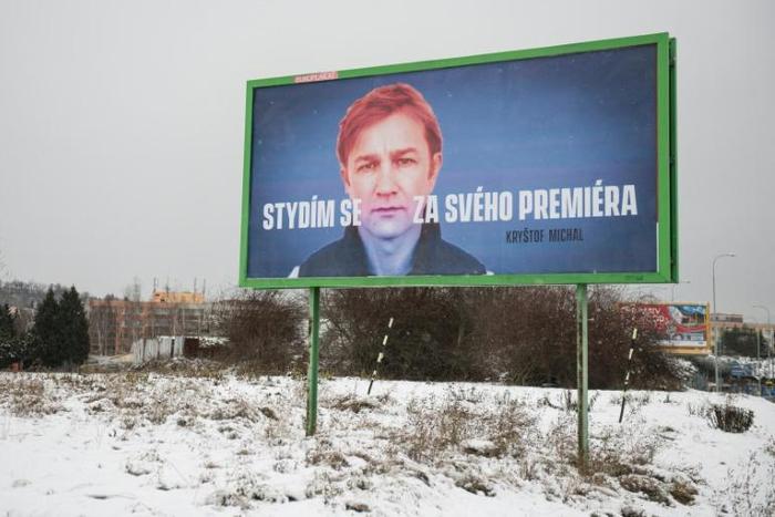 Czech rock singer Krystof Michal is one of those who has joined the 'I am ashamed of my PM' billboard campaign