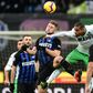 Boateng (R) challenges for a high ball during Sassuolo's draw away to Inter in Serie A at the weekend