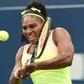 Aug 11, 2015; Toronto, Ontario, Canada; Serena Williams of the United States hits a shot against Flavia Pennetta of Italy (not pictured) during the Rogers Cup tennis tournament at Aviva Centre. Mandatory Credit: Dan Hamilton-USA TODAY Sports