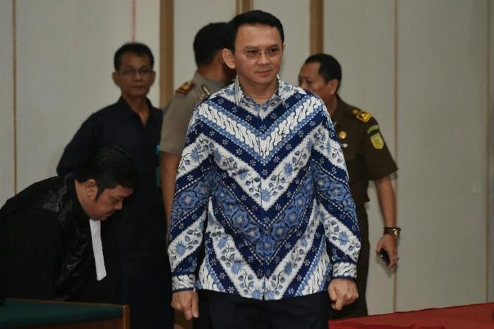 Jakarta's Christian governor Basuki Tjahaja Purnama -- seen here at his trial in 2017 -- won praise for his efforts to clean up Jakarta before his fall from grace