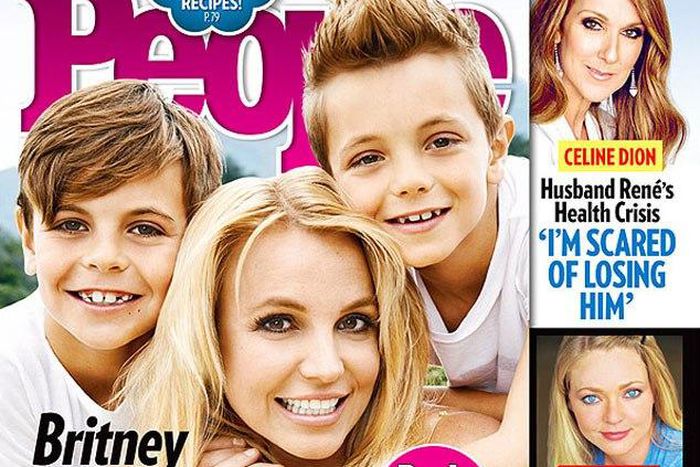 Britney Spears and her kids; Sean Preston Federline (9) and Jayden James Federline (8) cover People Magazine April 2015 issue