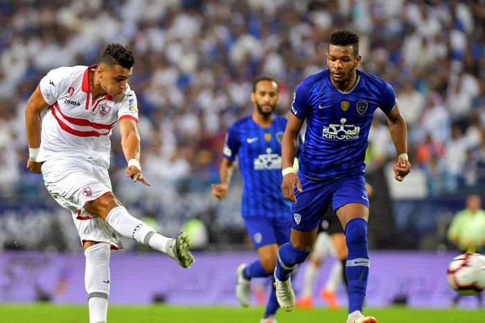 Omar al Said (L) of Zamalek in action against Al Hilal in Saudi Arabia. Zamalek are among the favourites to win the 2018/2019 CAF Confederation Cup