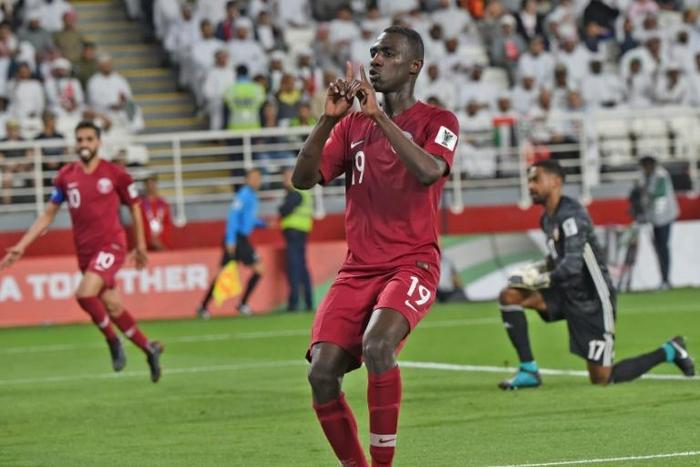 The Asian Football Confederation is investigating the eligibility of two Qatari players at the Asian Cup, defender Bassam Al-Rawi and forward Almoez Ali, seen celebrating a goal in the semi-final against the UAE