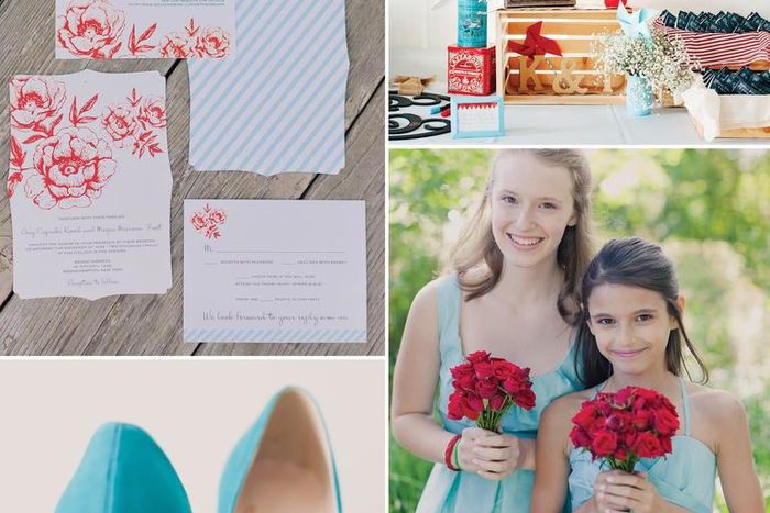 Wedding color combination of aqua, cherry red and khaki