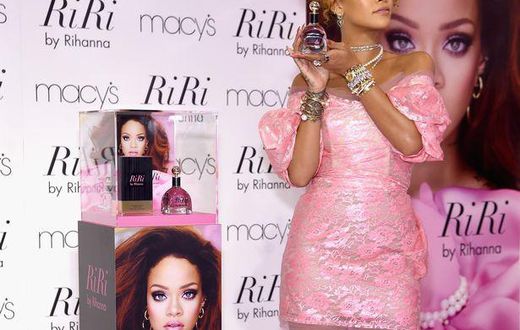 Bad girl RiRi, steps out in pink retro look for the launch of her new perfume line, RiRi by Rihanna, at Macy's, New York