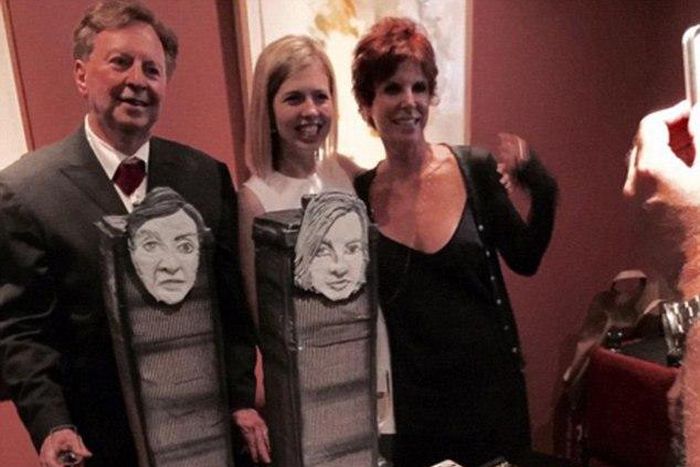 Devo founding member Jerry Casale sparked controversy this week when pictures surfaced of his Twin Towers-themed wedding cake. Pictured on the left with his bride Krista Napp (in white, center)