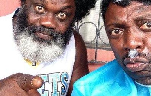 Segun Arinze and Harry B on set of 'Jaja'