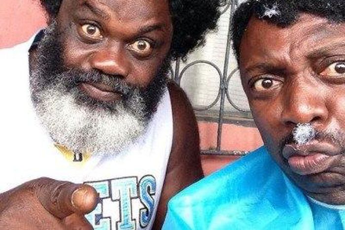 Segun Arinze and Harry B on set of 'Jaja'