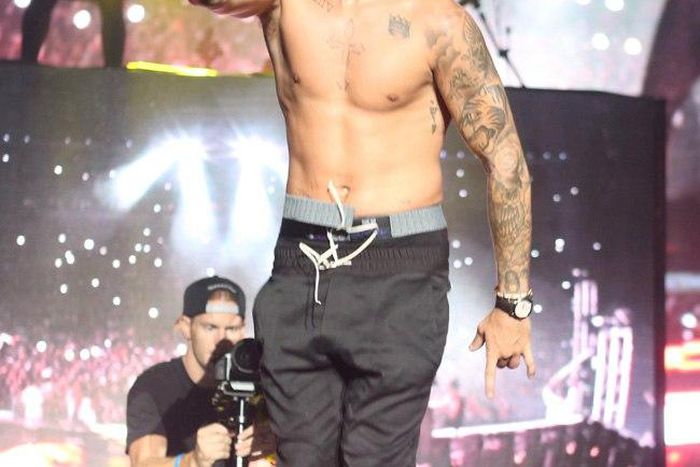 Justin Bieber performing on stage