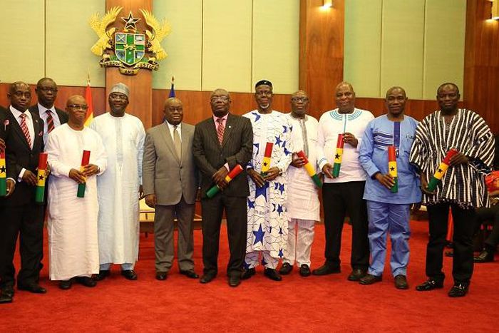 Nana Addo and Dr Mahamudu Bawumia with some ministers