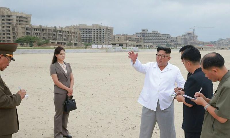 North Korean leader Kim Jong Un (3rd R) visited the resort at least three times last year according to state media
