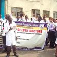 LUTH doctors protest unpaid salary arrears.