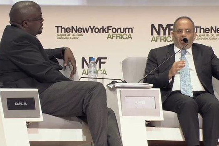 Dr Carlos Lopes explaining a point to Alan Kassuja at the Day 2 of the New York Forum Africain Gabon