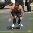 Justin Bieber goes shirtless while skateboarding in Santa Monica