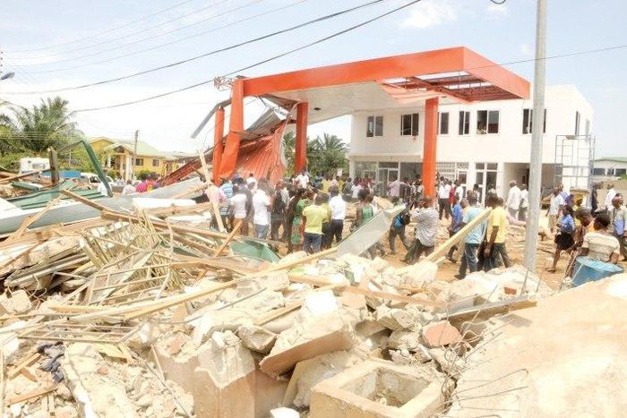 A fuel station demolished at Mile 7 in Achimota