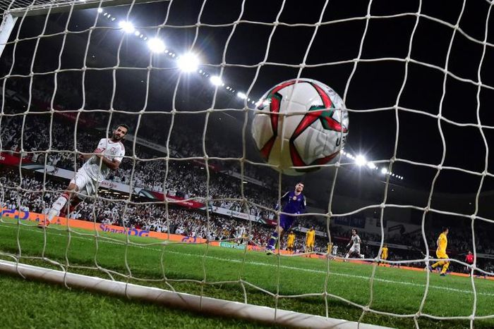 Down and out: Ali Mabkhout scored the goal that gave UAE victory over Australia
